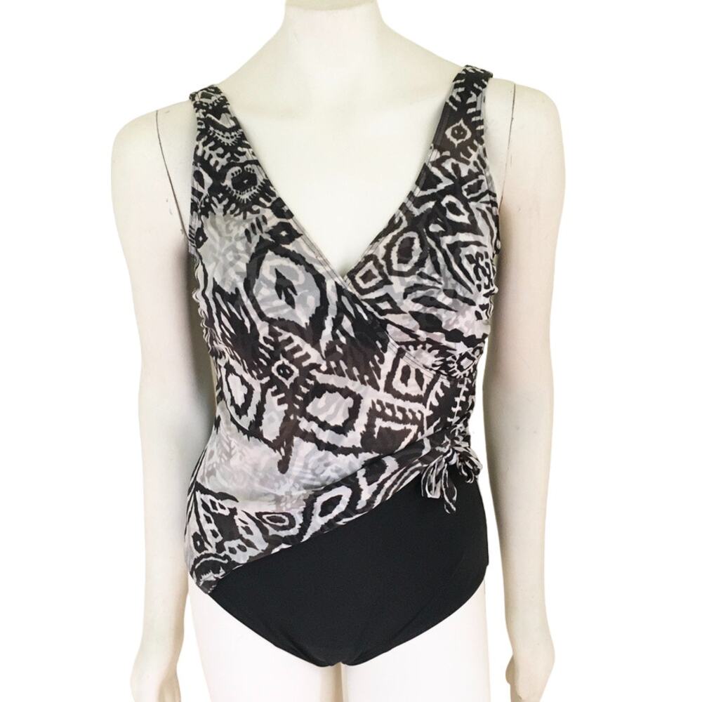 CHRISTINA Wrap Front Open Back Tribal Print One Piece Swimsuit  SZ 10